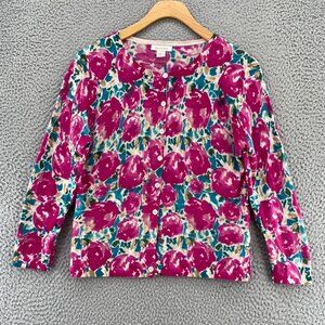 Garnet Hill Pink and Blue Floral Cardigan
